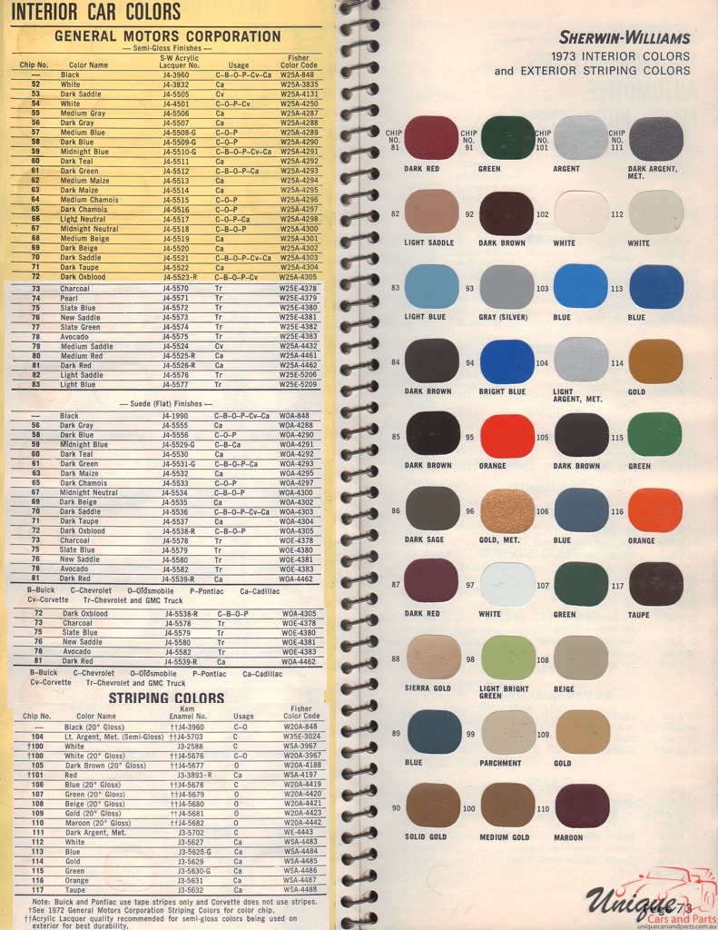 1973 General Motors Paint Charts Williams 8